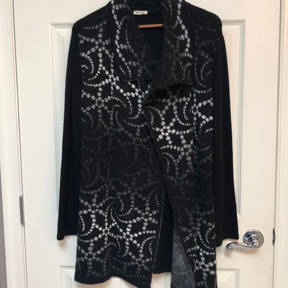 Ana Couture Black with gray sweater coat with tie